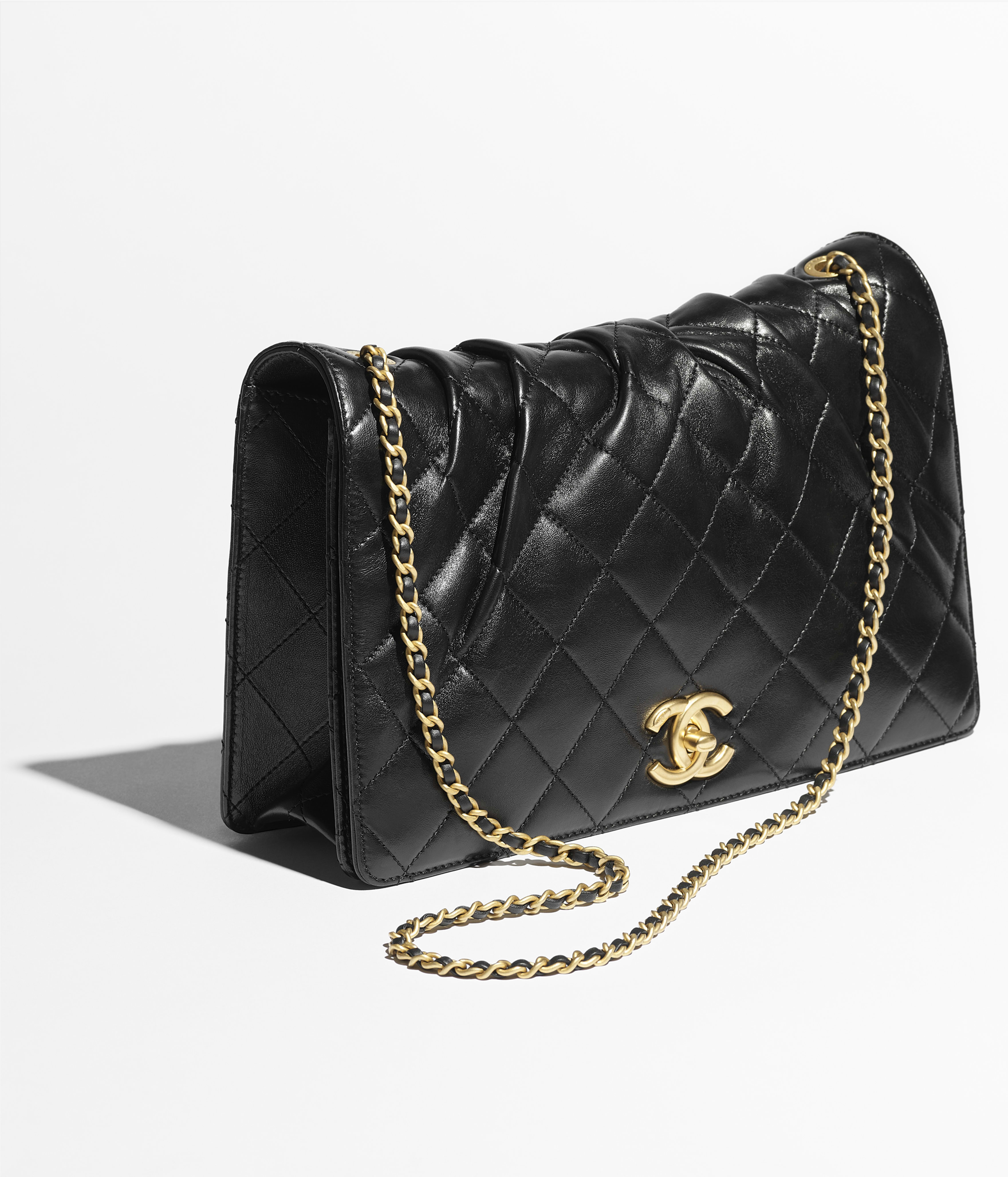 Large Flap Bag - Black - Shiny Lambskin & Gold-Tone Metal - 